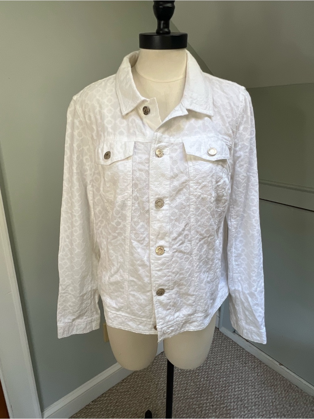 Talbots White Textured Button-Front Jean Jacket